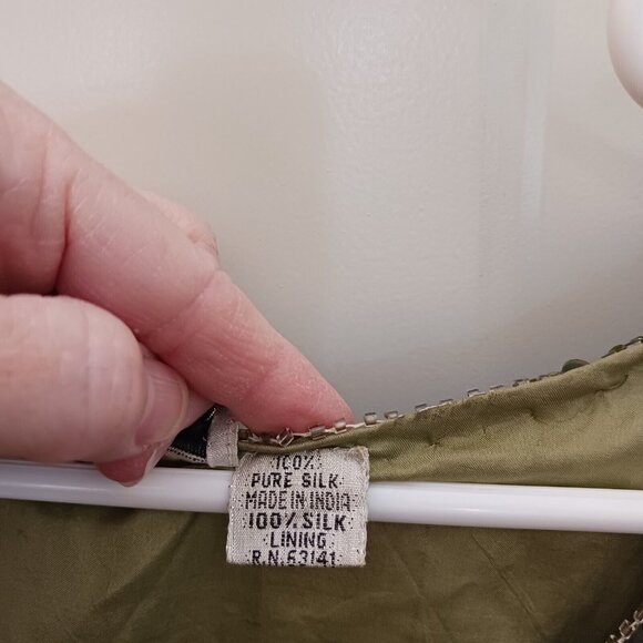 Maharaj Evening Sequin Silk Blouse V Neck Size Small Vintage Green - Picture 4 of 7